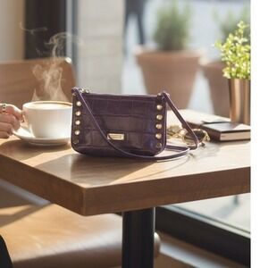 Kenneth Cole Reaction Purple Croc Embossed Crossbody Bag studded Y2K mini Purse